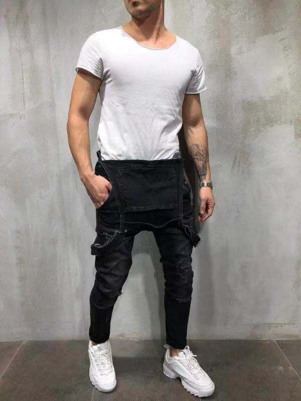 Men's Skinny Fit Stretch Denim Overalls