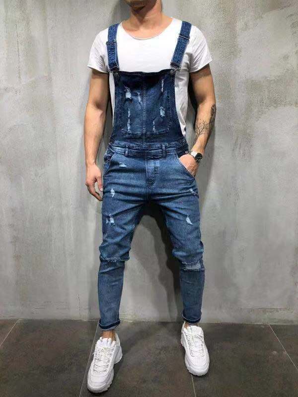 Men's Skinny Fit Stretch Denim Overalls