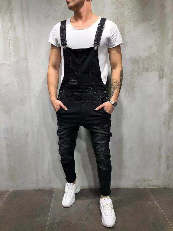 Men's Skinny Fit Stretch Denim Overalls
