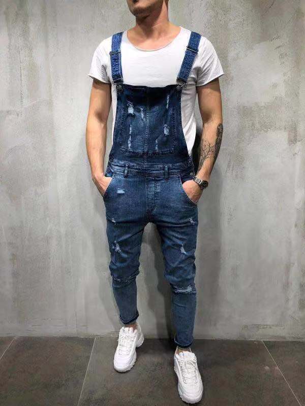 Men's Skinny Fit Stretch Denim Overalls