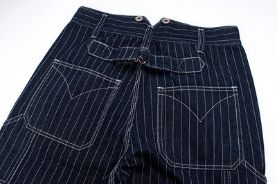 Vintage-Inspired Striped Straight Denim Suspender Jeans Overalls