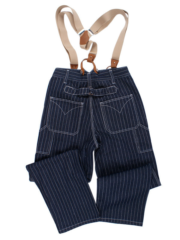 Vintage-Inspired Striped Straight Denim Suspender Jeans Overalls