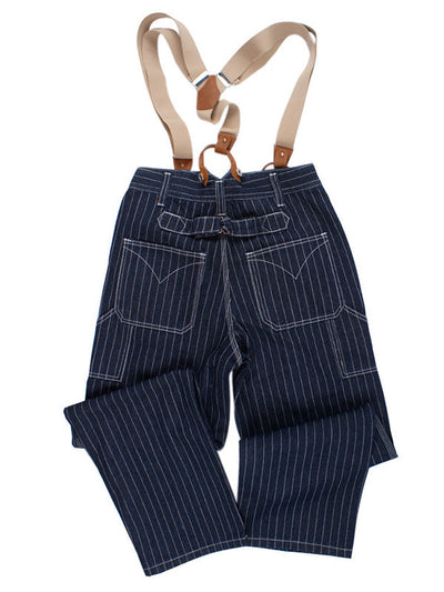 Vintage-Inspired Striped Straight Denim Suspender Jeans Overalls