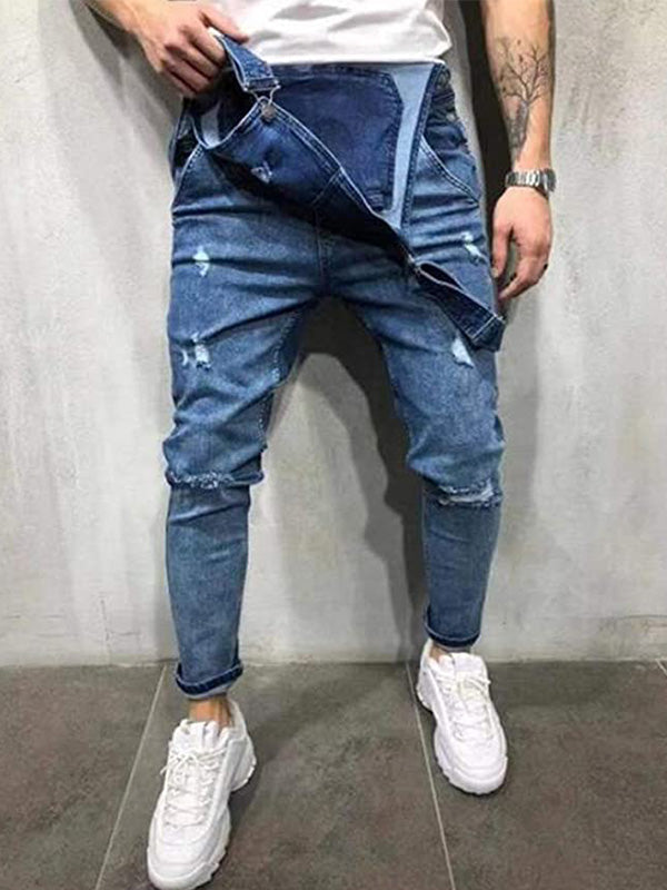 Men's Skinny Fit Stretch Denim Overalls