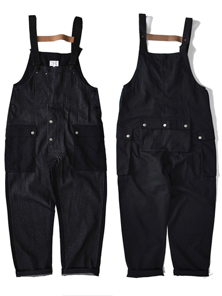 Loose Denim Overalls with Color Matching Pocket