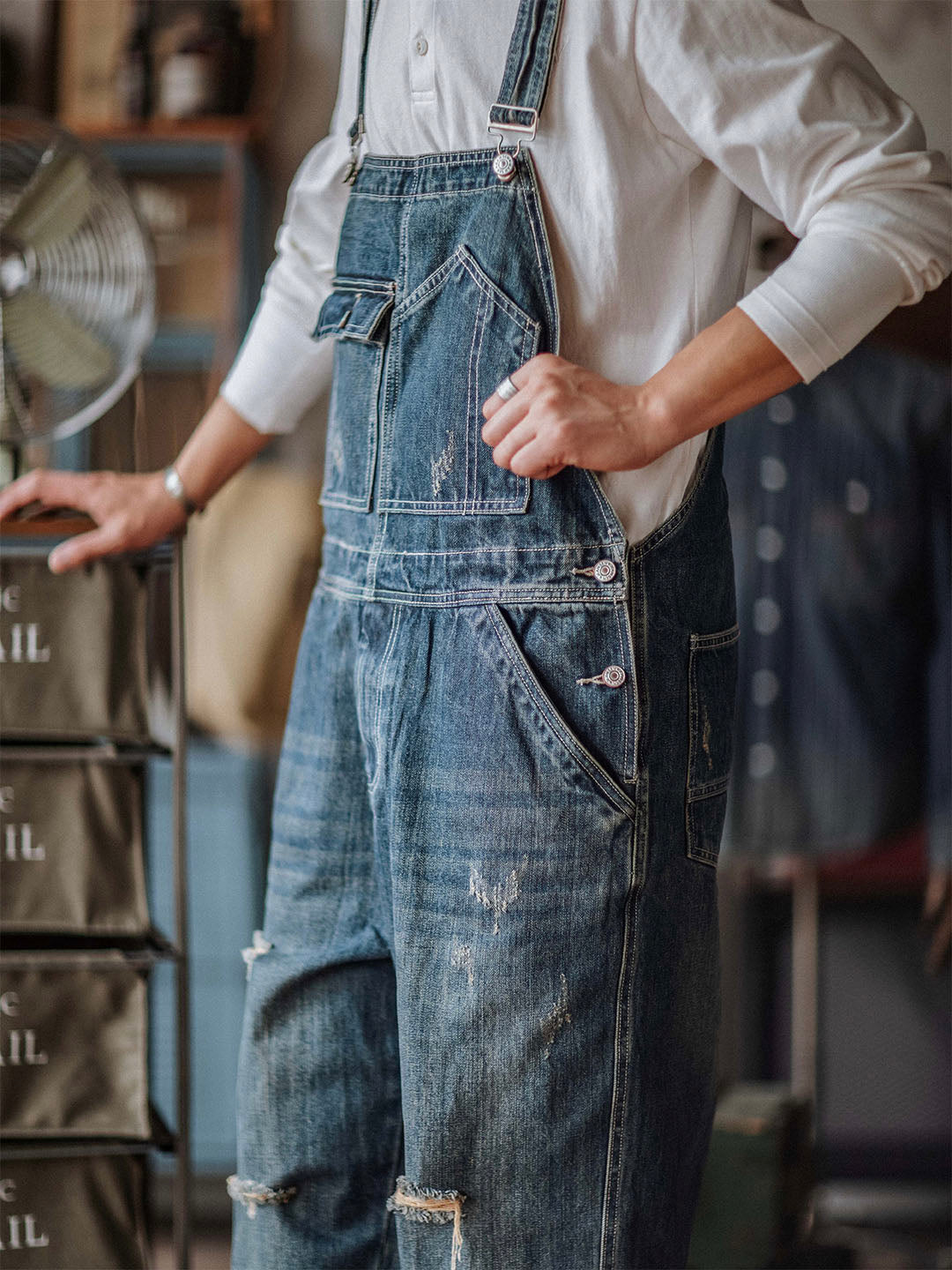 Artisan Distressed Denim Bib Overalls