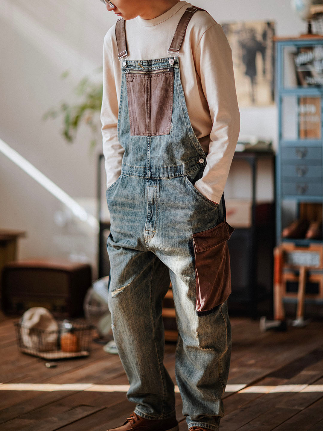 Contrast Denim Overalls