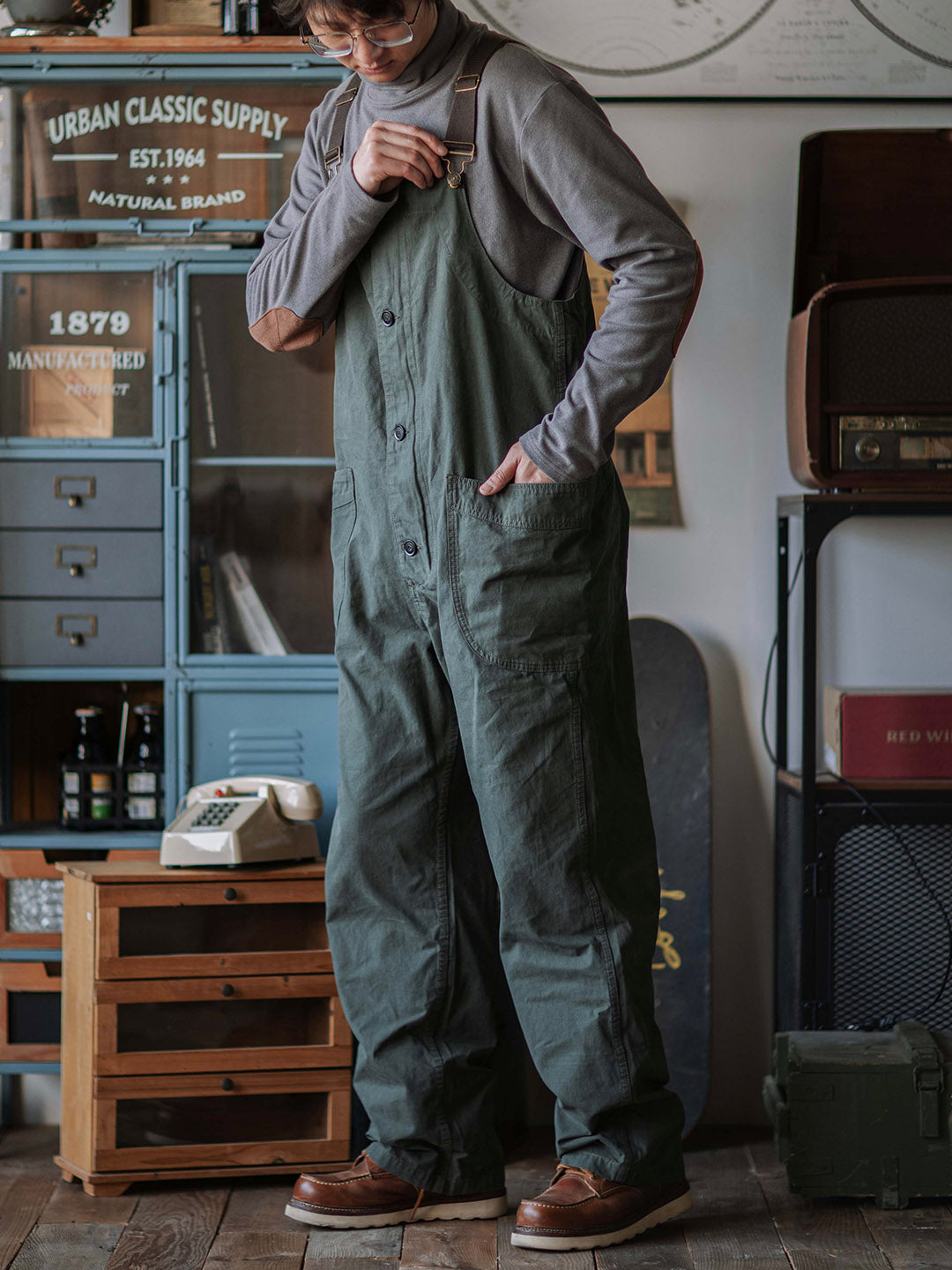 Rounded Patch Pocket Lightweight Canvas Overalls