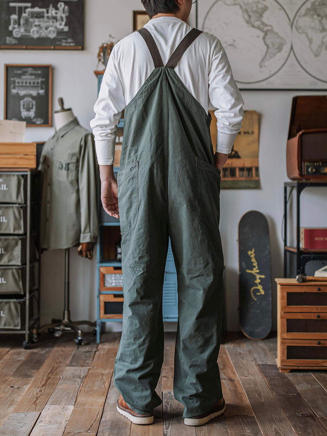 Rounded Patch Pocket Lightweight Canvas Overalls