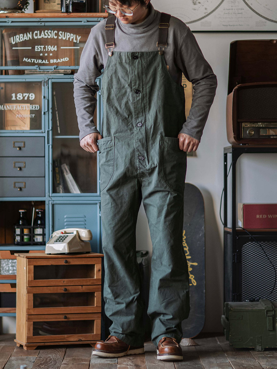 Rounded Patch Pocket Lightweight Canvas Overalls